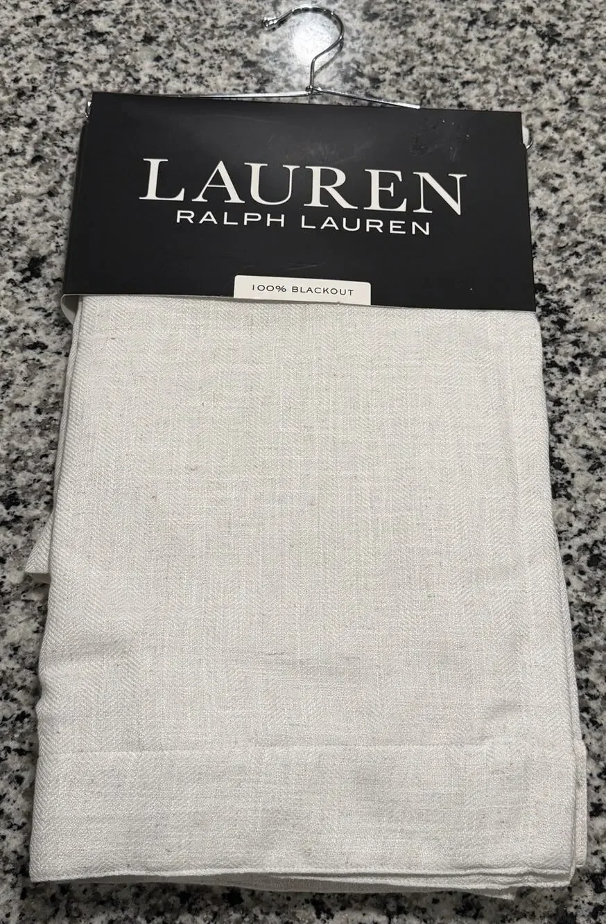 Ralph Lauren Curtains 2 Panels Blackout 52 x 84 Linen Blend Herringbone Natural
